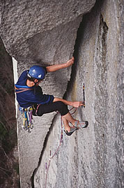 PerryÕs Lieback, at Squamish. Climbers disagree as to whether the bolts are appropriate.