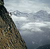 Fred Beckey, left, and Don Gordon, right (perched on flake) on the first ascent in June. © Ed Cooper