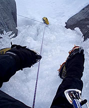 Looking down an ice pitch. Photo © Colin Haley 