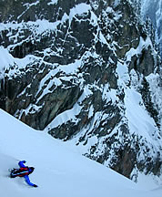 Skiing Lost Marbles Couloir. Photo © Sky Sjue.