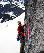 Darin Berdinka climbing Salish Peak. Photo © Blake Herrington.