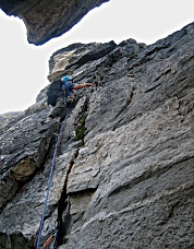 Rolf Larson leading the 3rd pitch on Tillie&rsquo;s Tower, North Ar�te.  Photo &copy; Eric Wehrly.