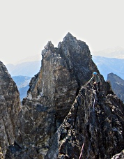 Traversing towers to SE Mox Peak. Photo &copy; Eric Wehrly.