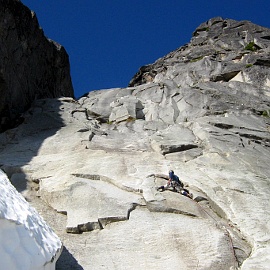 Blake Herrington leading pitch 3 on Castle Peak. Photo &copy; Peter Hirst.