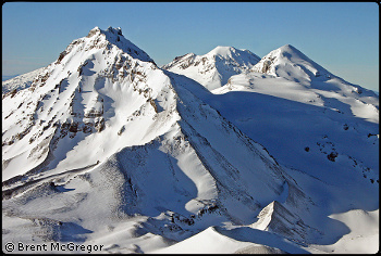 Three Sisters from the north in late winter. Photo © Brent McGregor.