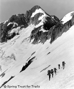 Traversing the east side of Whatcom Peak in the 1960s. Photo &copy; Spring Trust for Trails.