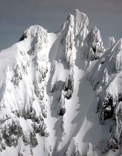 Lincoln Peak from the SW, showing the upper part of the climbing route. Photo © John Scurlock.