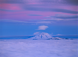 Lenticular sunrise over Mount Baker. Photo &copy; Kevin Thurner.