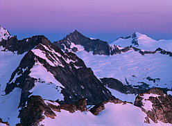 Forbidden and Eldorado at sunrise.  Photo &copy; Kevin Thurner.