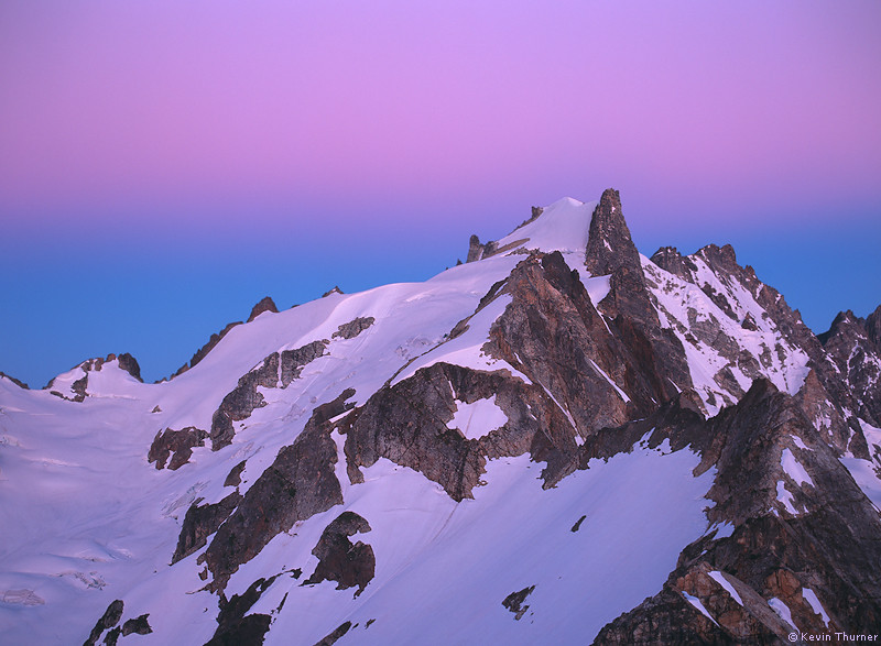 Early morning alpenglow on Mt Fury and the Fury Glacier from high