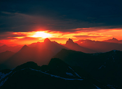 Sunburst over Hozomeen Mountain.  Photo &copy; Kevin Thurner.