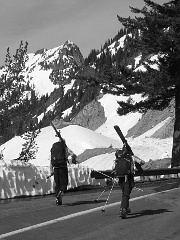 Avalanche forecasters start out for the ridge. Photo © Lowell Skoog.