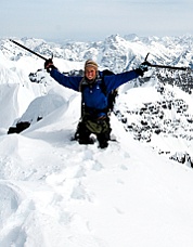 Steph Abegg on the summit of Mt Buckner. Photo © Jason Hummel.