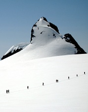 Climbers cross the Inspiration Glacier. Photo © Lowell Skoog.