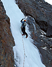Climbing &ldquo;Emerald City&rdquo; (WI3). Photo &copy; Shannon Pahl.