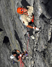 Jens Holsten leads the 8th-pitch headwall (5.11c/d), “Dragons of Eden.” Photo © Max Hasson.