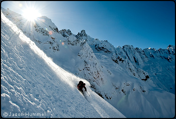 Forest McBrian skis into Luna Cirque during the Picket Range winter traverse. Photo &copy; Jason Hummel.