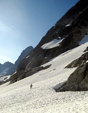 Crossing
        Mustard Glacier to the North Face of Mount Terror. Photo &copy; Steph Abegg.