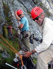 Steve Trent (left) and Donn Venema at the start of technical climbing on Mount Terror.  Photo &copy; Jason Schilling.