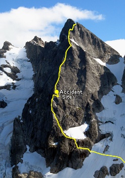 Mount Terror's North Buttress and the accident site. Photo &copy; Steph Abegg.