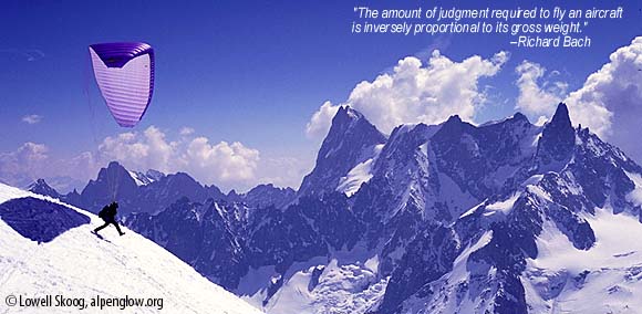 Takeoff from the Aiguille du Midi over the Vallee Blanche, Chamonix, France