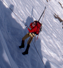 Lowell rappels from the Buck-Kindy divide.